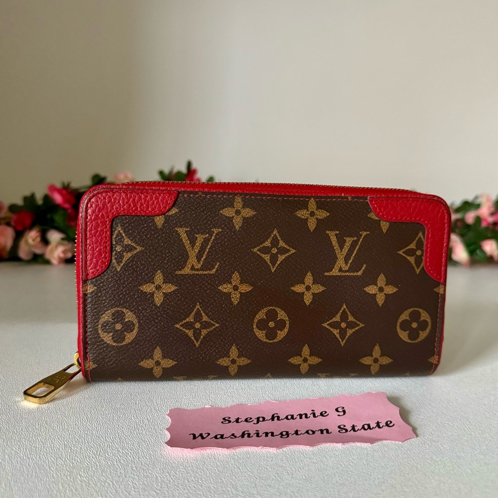 Louis Vuitton RARE Monogram Retiro Zippy Wallet Cerise 🤎❤️